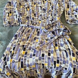 Abstract Patterned Dress with Belt